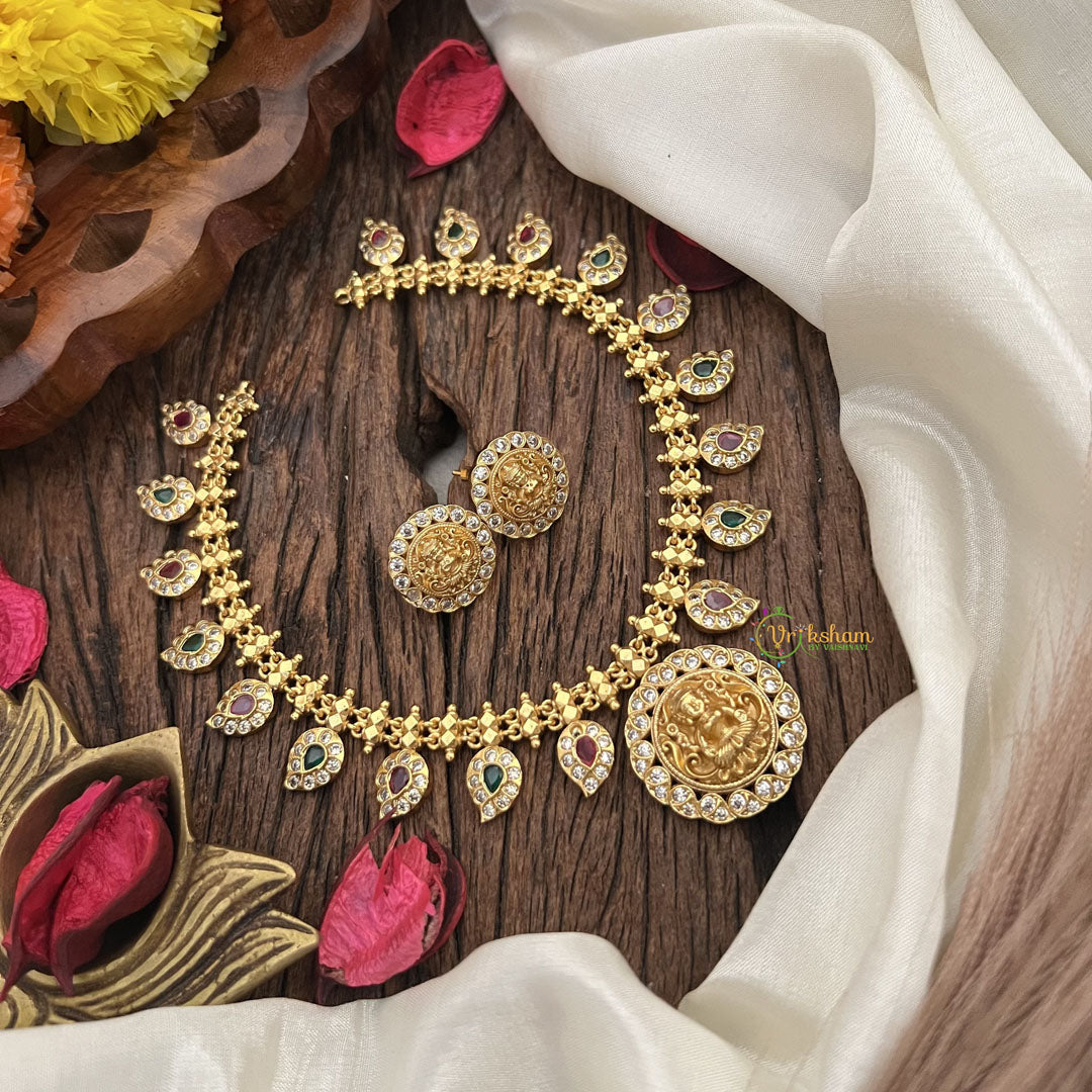 Vriksham Lakshmi Pendant Maanga Short Neckpiece-Red Green-G17900