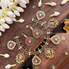 Vriksham Classic Pear Drop Style Guttapusalu Choker Short Neckpiece-Red Green & White-G21537