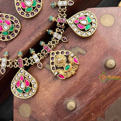 Vriksham Classic Pear Drop Style Guttapusalu Choker Short Neckpiece-Red Green & White-G21537