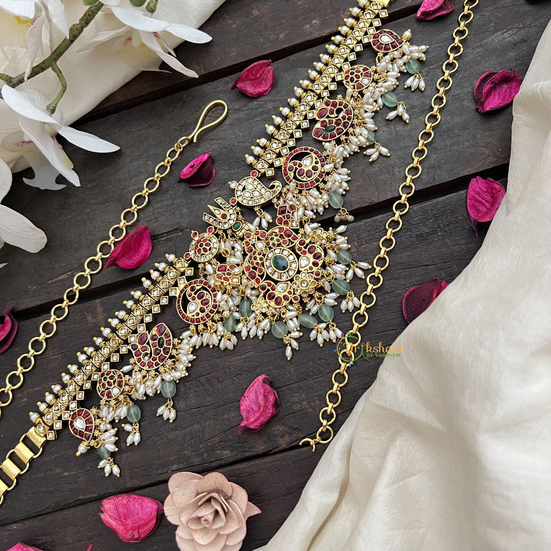 Vriksham Exquisite Guttapusalu Hipchain-Pastel Green Beads-G20094
