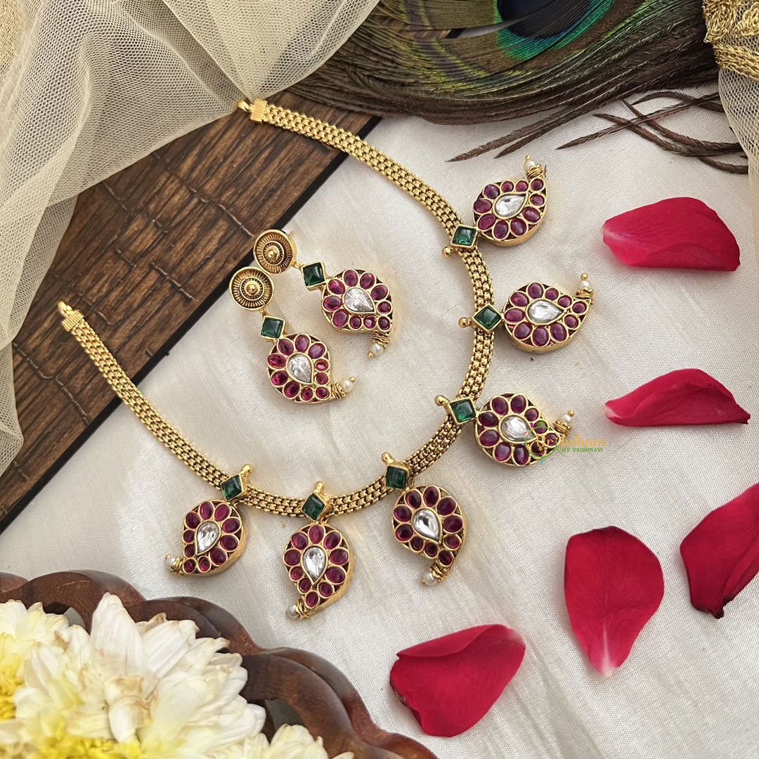 Vriksham Gold Plated Manga Style Choker-Red white-Reversible-G19095