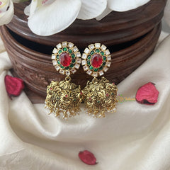 Vriksham Exquisite Gold Look Alike Jhumka-Oval-Red Green & White-G18319