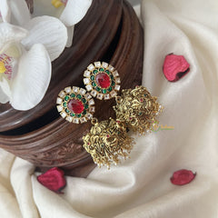 Vriksham Exquisite Gold Look Alike Jhumka-Oval-Red Green & White-G18319