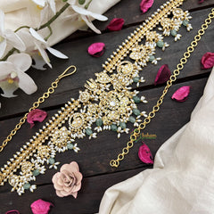 Vriksham Exquisite Guttapusalu Hipchain-White-Pastel Green Beads-G20093