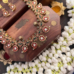 Vriksham  Elegant Manga Reversible Kundan Jadau Long Neckpiece-Red Green & White-Green Bead-J4119