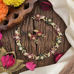 Vriksham Antique Floral AD Stone Short Neckpiece-Red Green-G17933