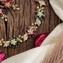 Vriksham Antique Floral AD Stone Short Neckpiece-Red Green-G17933