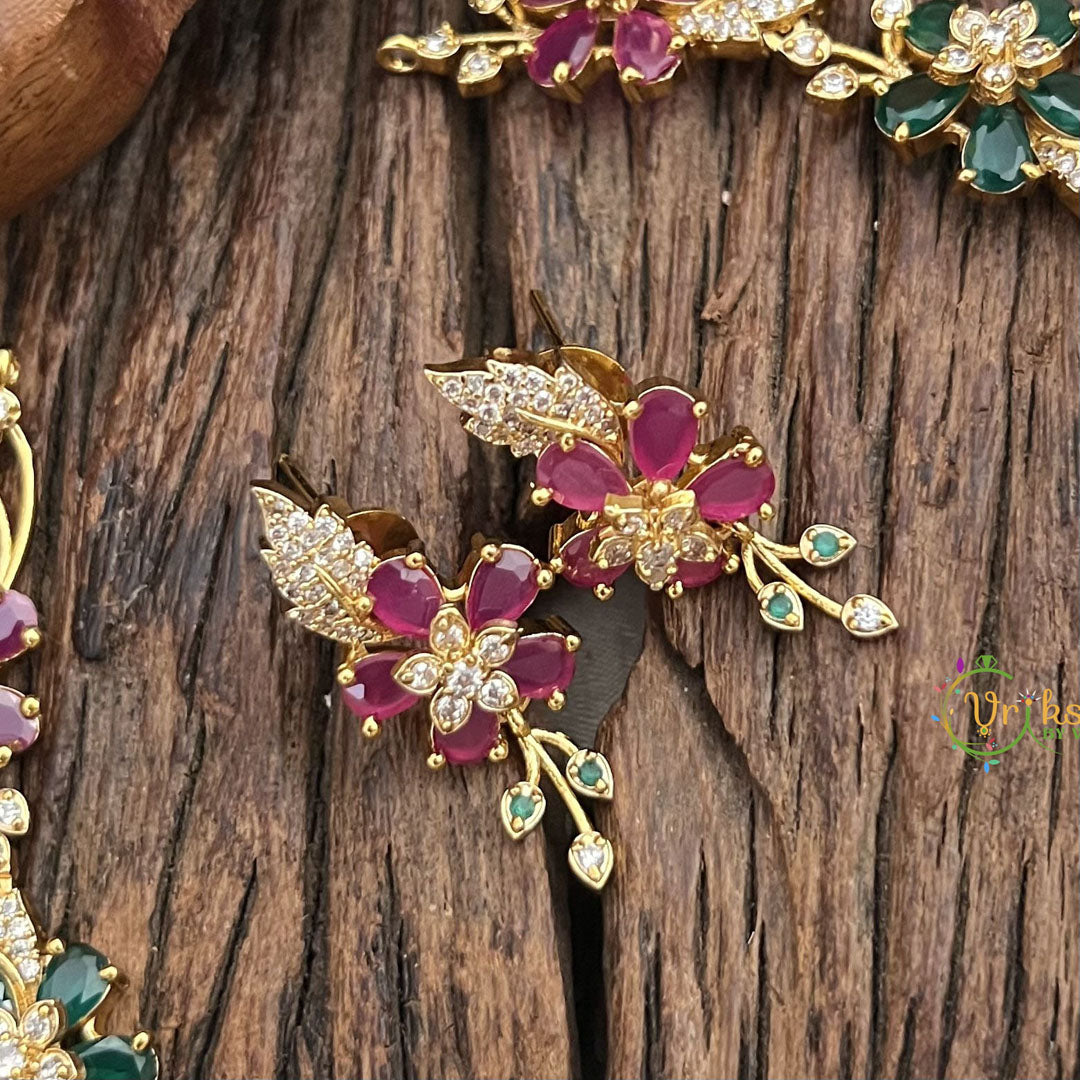 Vriksham Antique Floral AD Stone Short Neckpiece-Red Green-G17933