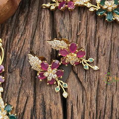 Vriksham Antique Floral AD Stone Short Neckpiece-Red Green-G17933