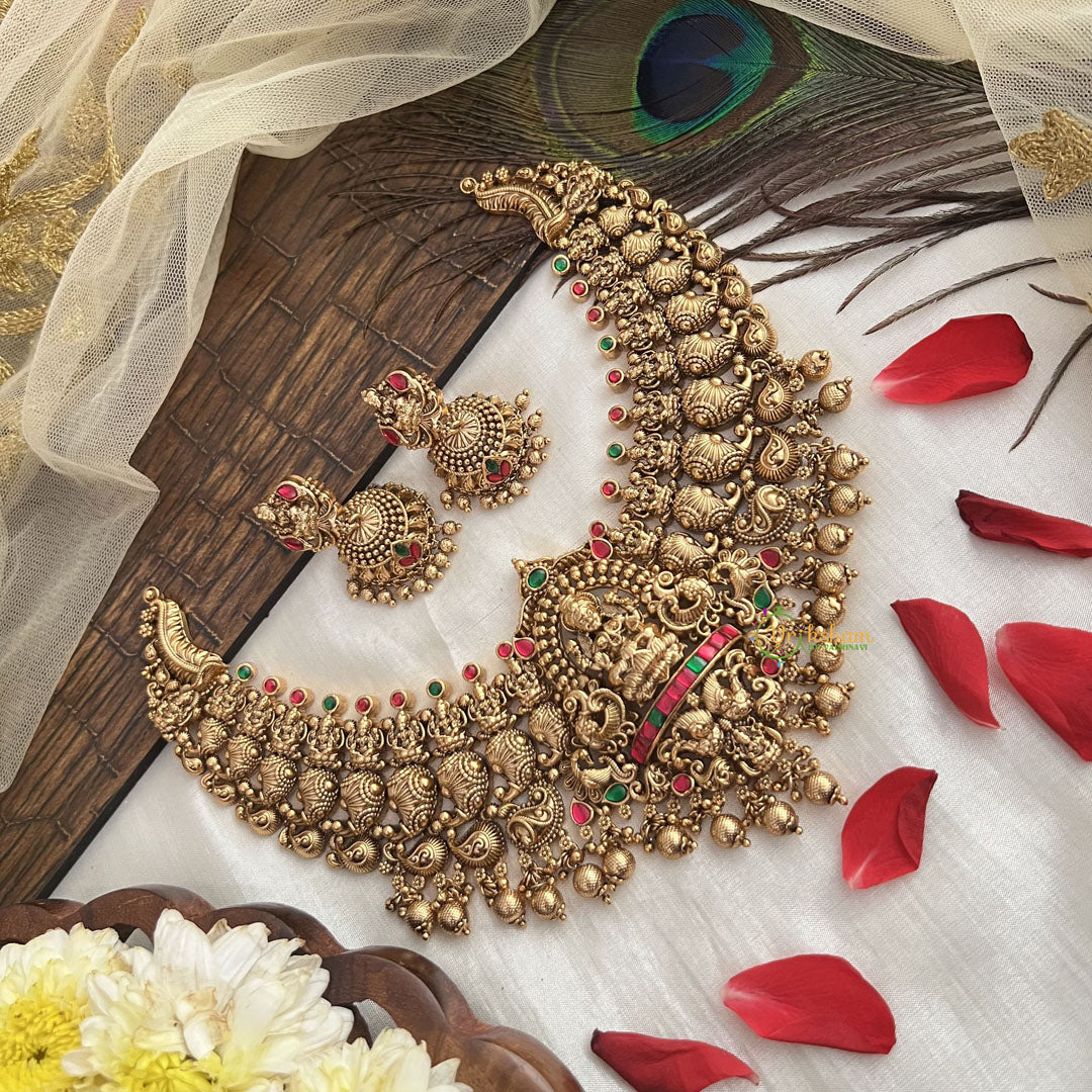 Vriksham Designer Gold Plated Lakshmi with Peacock Style Choker Neckpiece-G19089