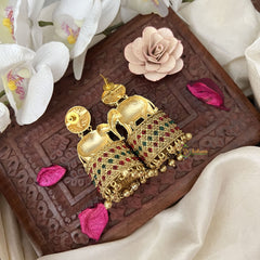 Vriksham Premium AD Stone Elephant Jhumkas-Gold Bead-G5115