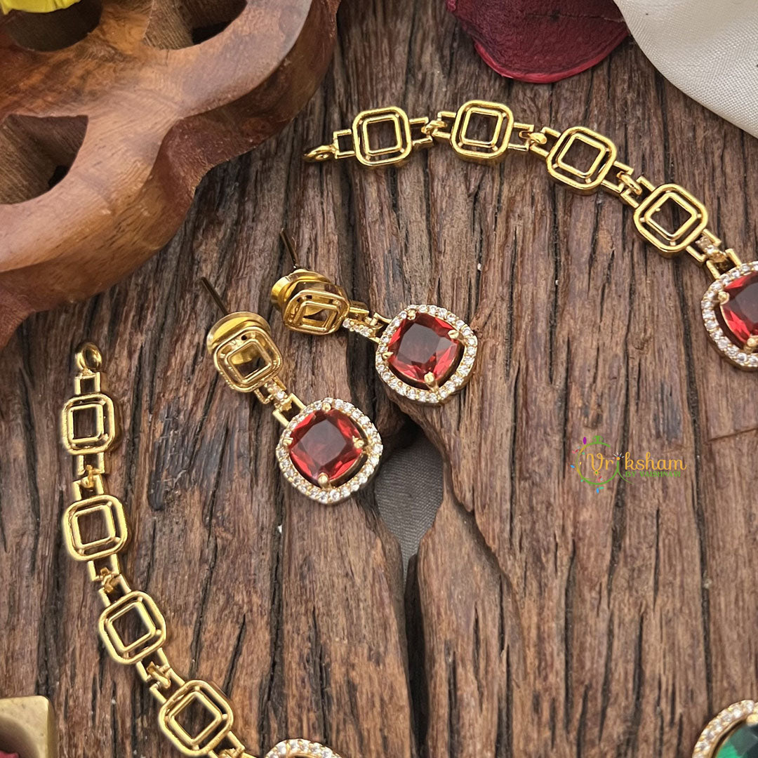 Vriksham Elegant Red Green AD Stone Short Neckpiece-G17908