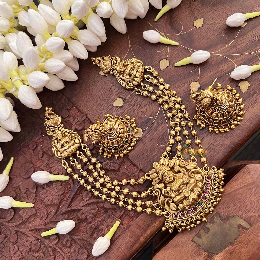 Vriksham Golden Lakshmi Pendant Gold Bead Chain Short Neckpiece-G21536