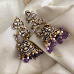 Trendy Purple Dual Fish Victorian Diamond Jhumkas-Pearls & Beads-VV1268