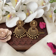 Vriksham Gold Look Alike Designer Lakshmi Jhumka-Red Green-Gold Bead-G18276