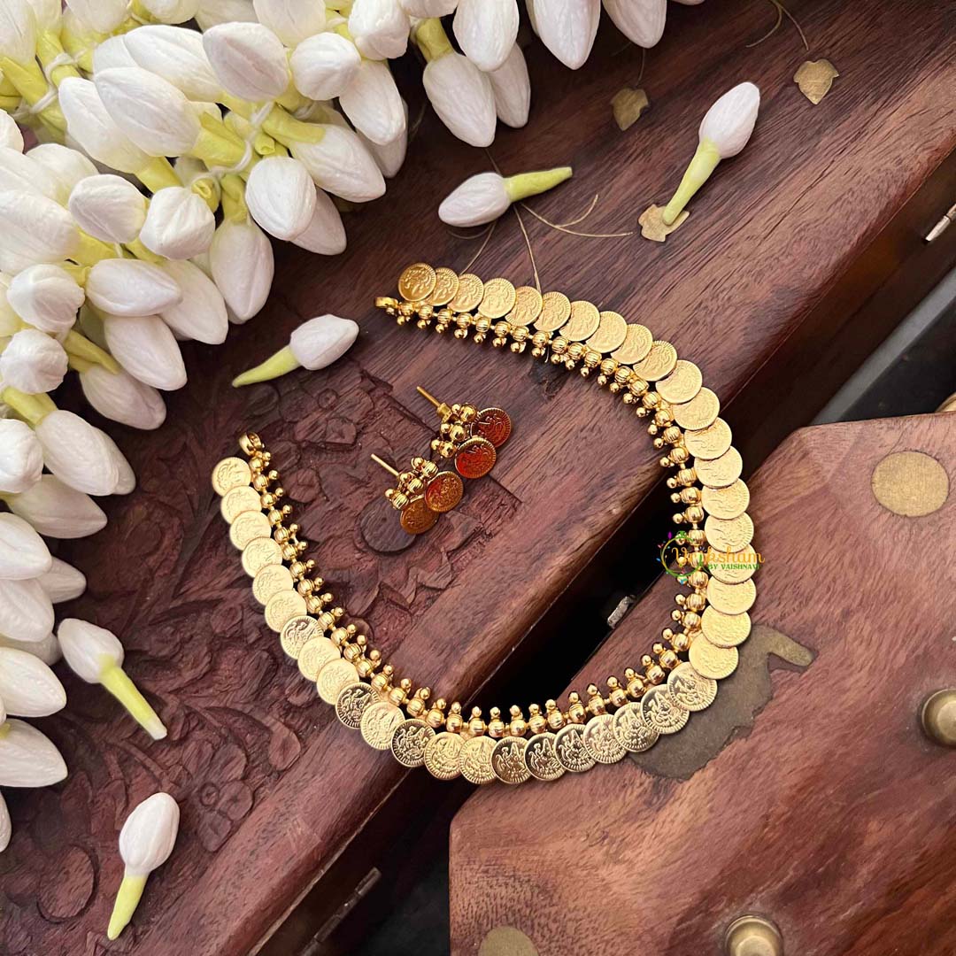 Vriksham Classic Gold Doted Look Lakshmi Coin Kasu Mala Short Neckpiece-G21510