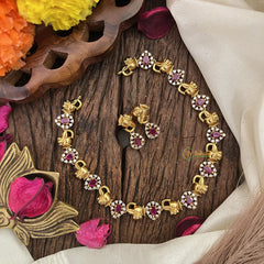Vriksham AD Stone Tear Drop Elephant Face Short Neckpiece-Red-G17904