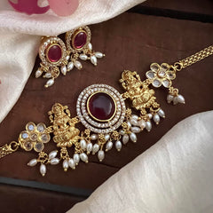 Premium Lakshmi Choker Neckpiece-Red-Rice Pearls-G12815