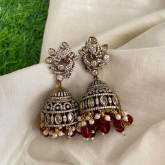 Elegant Maroon Victorian Diamond Jhumkas-Pearls & Beads-VV1266