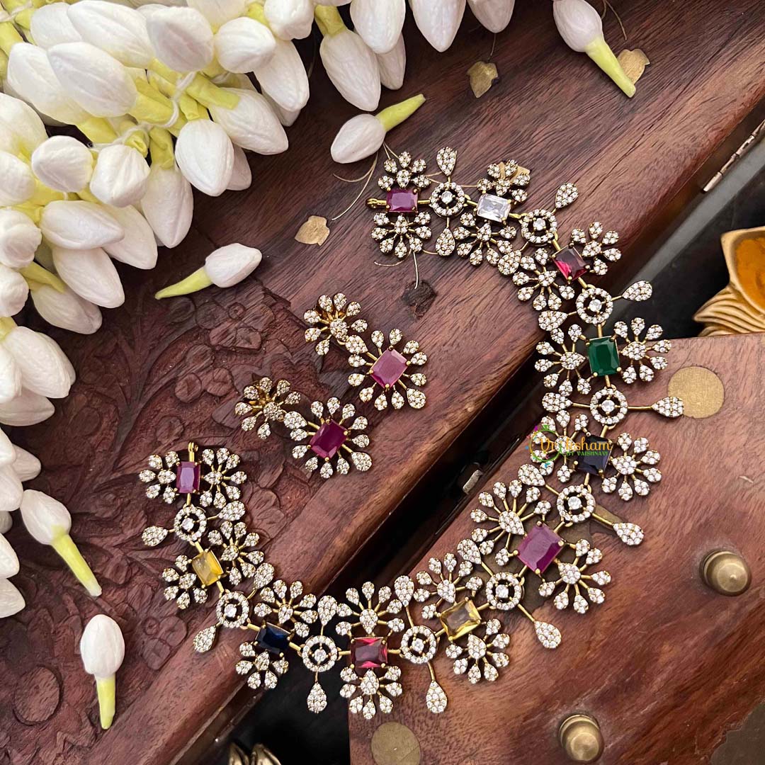 Vriksham Designer Floral Victorian Diamond Short Neckpiece-G21505