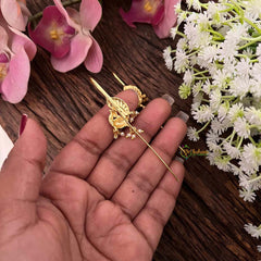 Vriksham Traditional Gold-Plated Peacock Red Green Stones and Pearl Bugadi Style Earrings-G22127