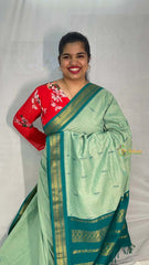 Vriksham Light Sky & Bottle Green Border With Butta Design Kalyani Cotton Saree-VS4960