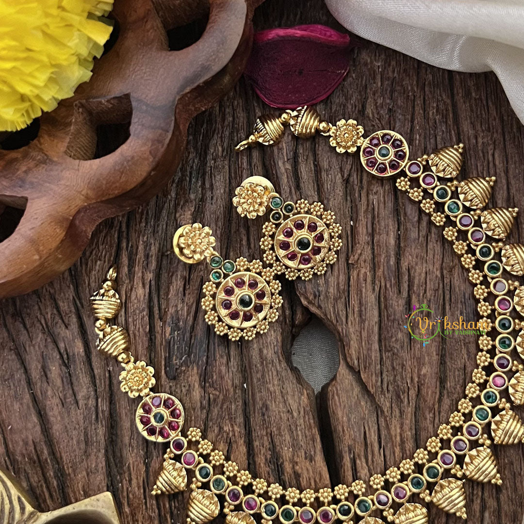 Vriksham Designer Red Green Stone Short Neckpiece-G17915