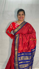 Vriksham Red & Blue Border With Golden Butta Design Kalyani Cotton Saree-VS4967