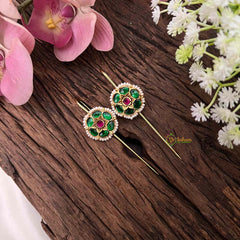Vriksham Royal Ivory Pearl Floral Style Floral Bugadi Style Earrings-Red Green-G22123