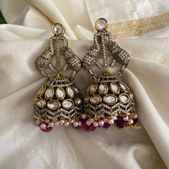 Maroon Bead Victorian Diamond Jhumkas -Elephants-VV1316