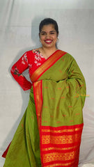 Vriksham Green & Red Border With Butta Design Kalyani Cotton Saree-VS4954