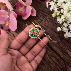 Vriksham Royal Ivory Pearl Floral Style Floral Bugadi Style Earrings-Red Green-G22123