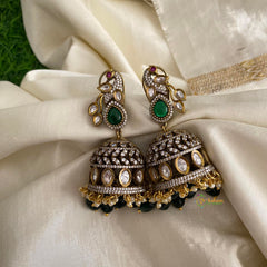 Stylish One Stan Peacock Victorian Diamond Jhumkas-Pearls & Beads-VV1312