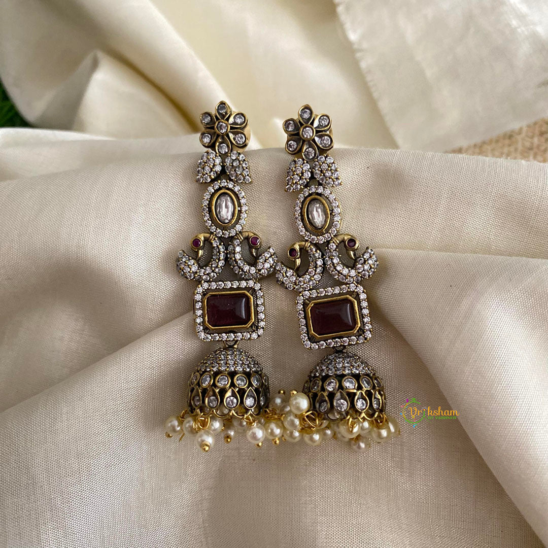 Stylish Victorian Diamond Jhumkas-Purple-Pearls-VV1294