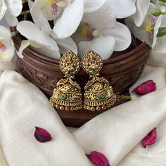 Vriksham Gold Look Alike Lakshmi Dual Peacock Jhumka-Green-Gold Bead-G18263