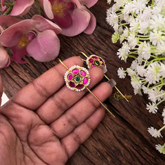 Vriksham Royal Ivory Pearl Floral Style Floral Bugadi Style Earrings-Green Red-G22122