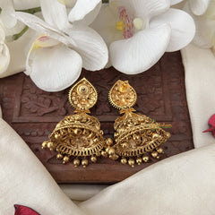 Vriksham Gold Look Alike Lakshmi Dual Peacock Jhumka-Green-Gold Bead-G18263