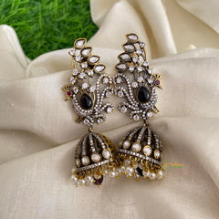 Grape Wine Mayil Victorian Diamond Jhumkas-Pearls & Beads-VV1259