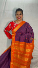 Vriksham Wine & Orange Border With Butta Design Kalyani Cotton Saree-VS4956