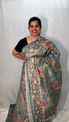 Vriksham Turquoise Sita Ramam Floral Crush Organza Saree-Handloom-VS5029