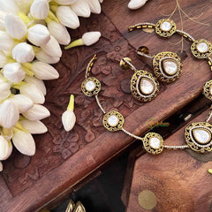 Vriksham Classic Pear Shape Golden White Floral Short Neckpiece-G21522