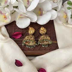 Vriksham Gold Look Alike Lakshmi Dual Peacock Jhumka-Red-Pastel Green Bead-G18261
