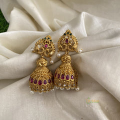 Fancy Gold Look Alike Dual Peacock Jhumkas-White Pearls-G11998