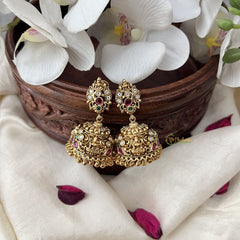 Vriksham Gold Look Alike Lakshmi Jhumka-Red Green & White-Gold Bead-G18320