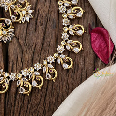 Vriksham Exquisite Floral Peacock AD Stone Short Neckpiece-White-G17927