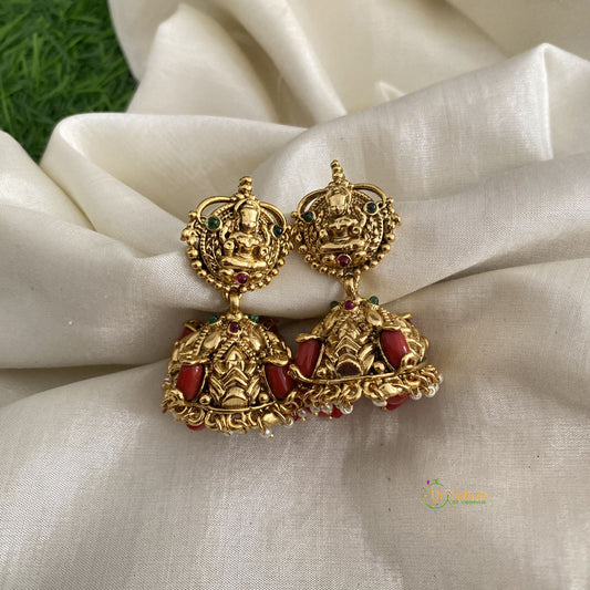 Antique Gold Look Alike Lakshmi Jhumkas-White Pearls-G11996