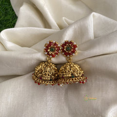 Premium Gold Look Alike Red Flower Lakshmi Jhumkas-Red White Pearls-G11990