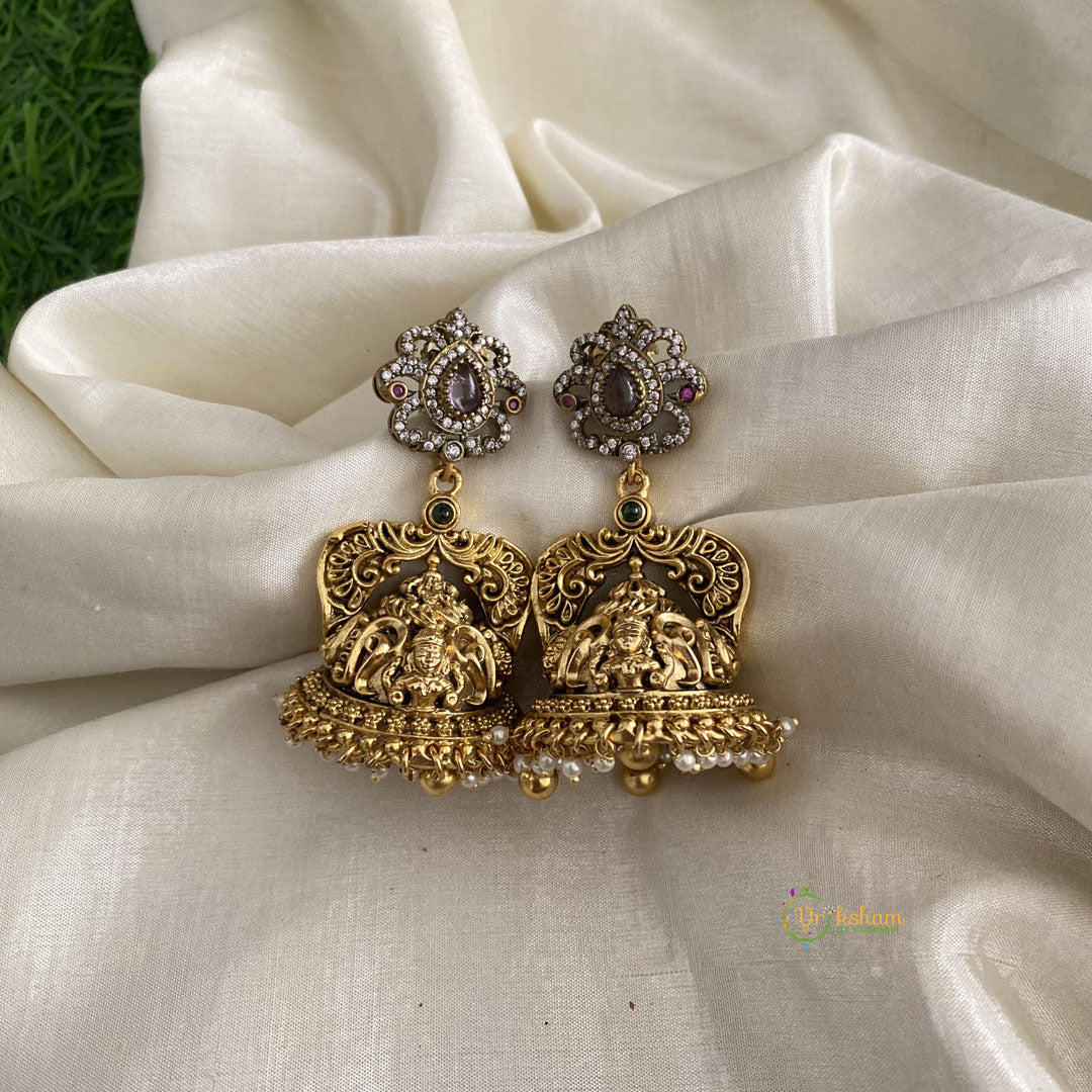 Premium Victorian mix Temple Jhumkas-White, Golden-Pearl-G11890