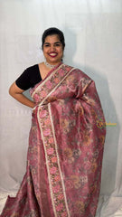 Vriksham Brown Sita Ramam Floral Crush Organza Saree-Handloom-VS5032