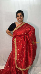 Vriksham  Red With Lace & Coin Tassel Organza Saree-Handloom-VS5020